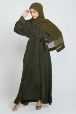 Four Piece Soft Sheen Open Abaya Set - Khaki - Image 2