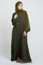 Four Piece Soft Sheen Open Abaya Set - Khaki - Image 3