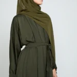 Four Piece Soft Sheen Open Abaya Set - Khaki