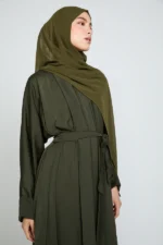 Four Piece Soft Sheen Open Abaya Set - Khaki