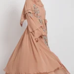 Luxury Moonblush Embellished Chiffon Layered Open Abaya
