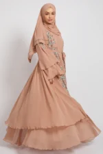 Luxury Moonblush Embellished Chiffon Layered Open Abaya