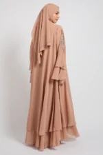 Luxury Moonblush Embellished Chiffon Layered Open Abaya - Image 3