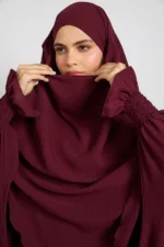 Abaya with Khimar Set - Deep Burgundy - Image 2