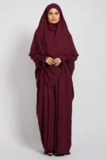 Abaya with Khimar Set - Deep Burgundy