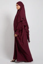 Abaya with Khimar Set - Deep Burgundy - Image 3