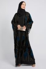 Luxury Midnight Aurora Three Piece Abaya Set – Teal - LIMITED EDITION - Image 4