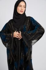 Luxury Midnight Aurora Three Piece Abaya Set – Teal - LIMITED EDITION
