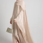 Premium Celestial Sheen Open Bisht Abaya – Blush Nude
