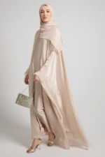 Premium Celestial Sheen Open Bisht Abaya – Blush Nude