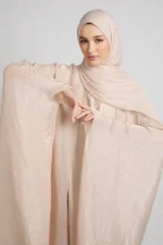 Premium Celestial Sheen Open Bisht Abaya – Blush Nude - Image 3